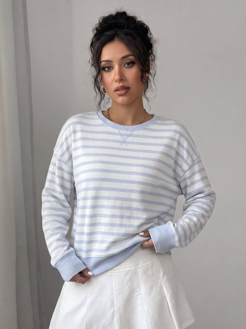 Workshop Republic Clothing Blue and White Striped Modal Sweatshirt